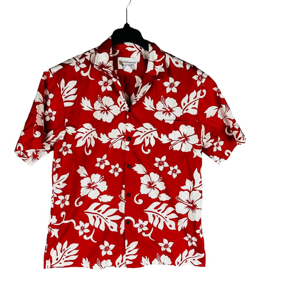 Alohawears Clothing Company Mens Sz Large Hawaii Shirt Short Sleeve‎ Red Floral